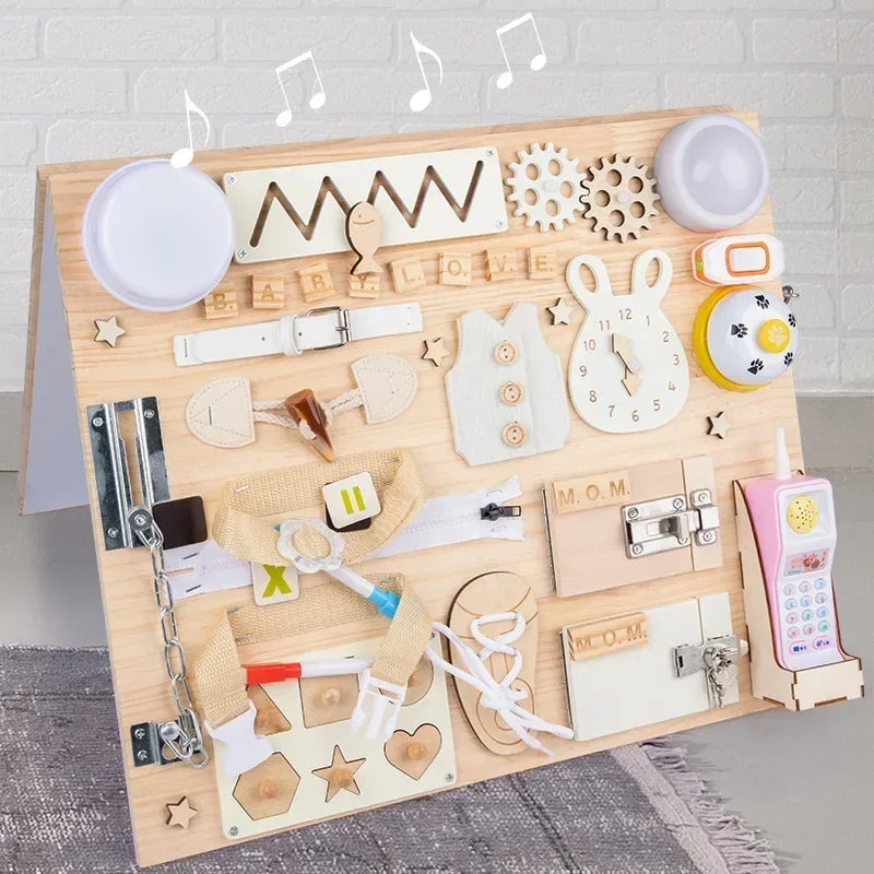 Montessori Busy Board for Toddlers — DIY Wooden Life Skills Activity Board