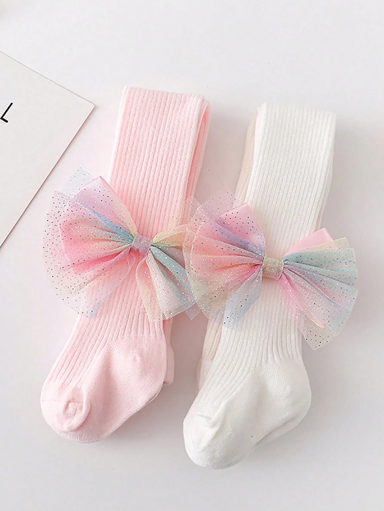 2 Pairs of Baby Girls' Bownot-Decorated Comfortable and Soft Leggings Are Suitable for Children Aged 1 to 12 for Outdoor Activities