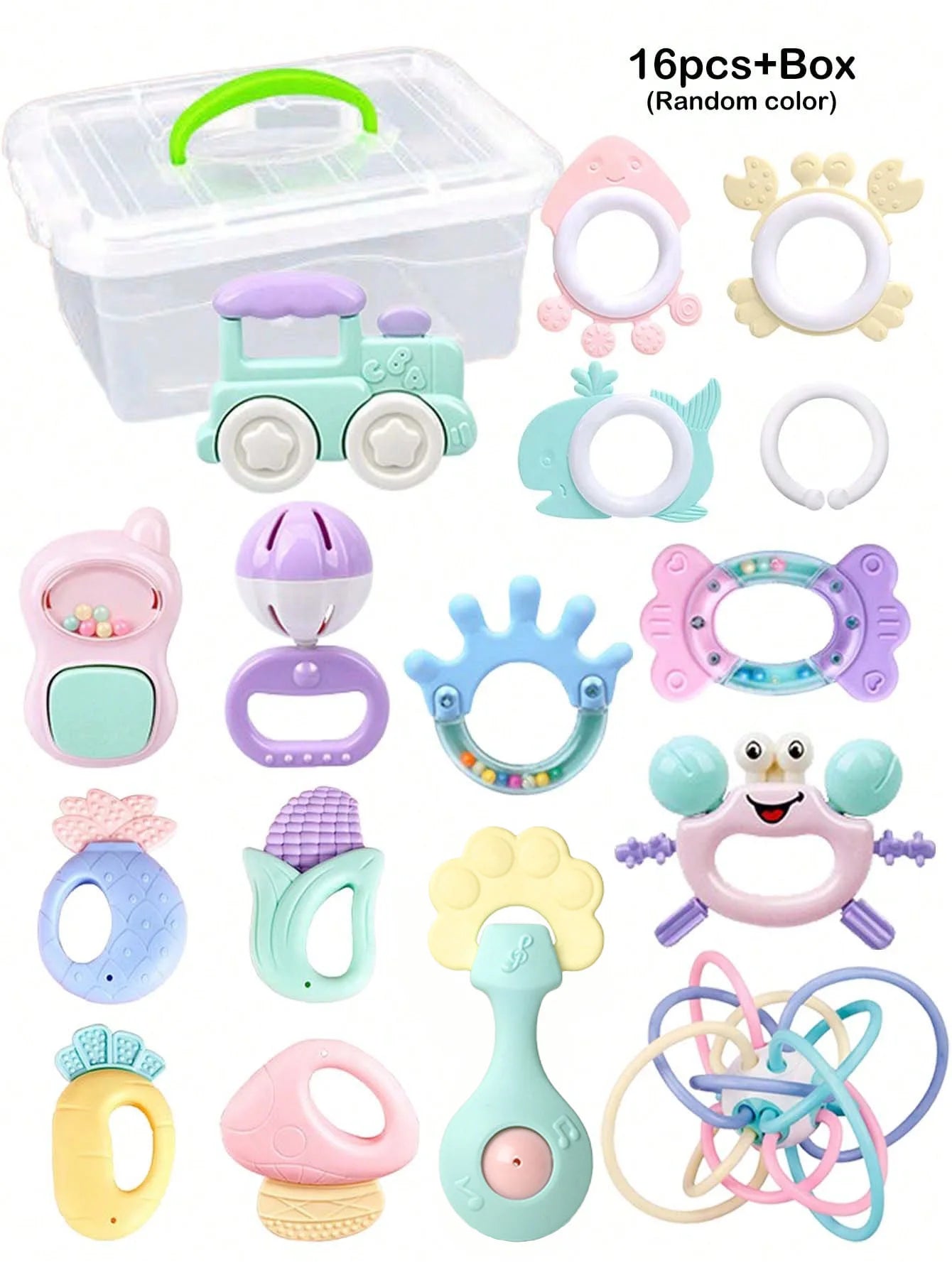 16-Piece Baby Rattle & Teether Toy Set — Newborn Sensory STEM Gift