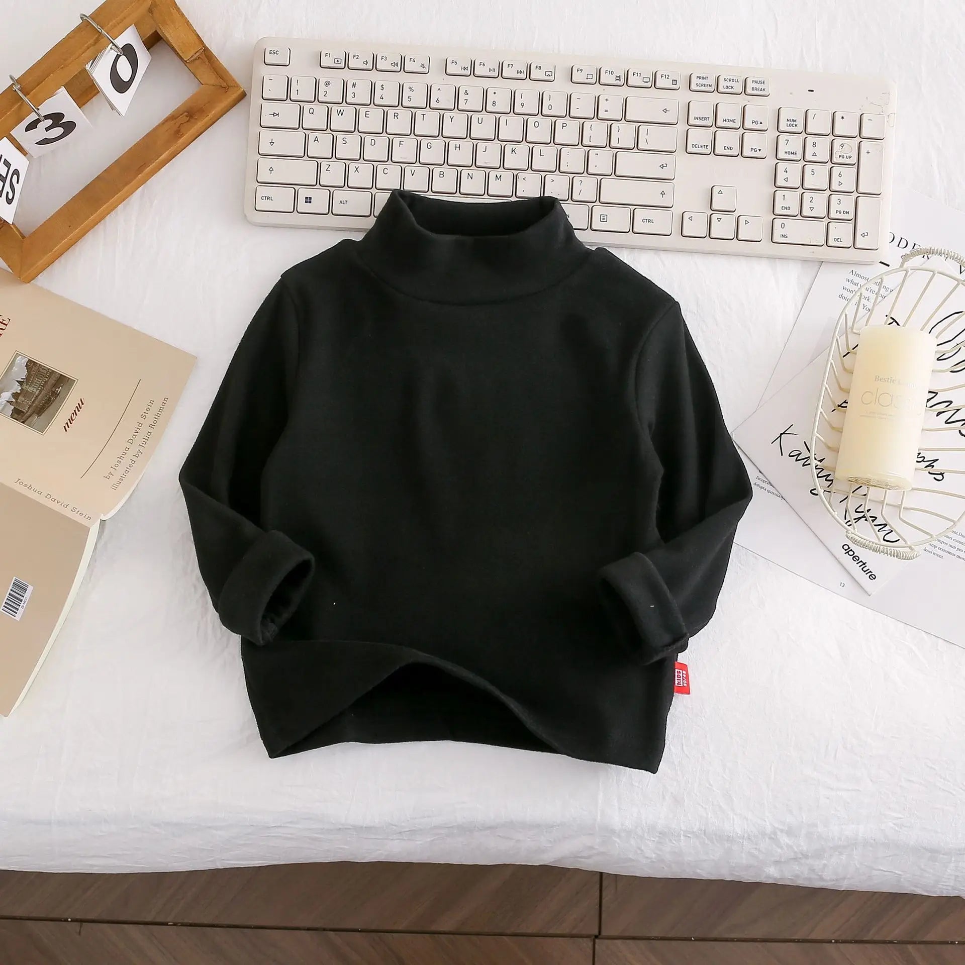 Kids Boys Girls Thermal Top Mock Neck T-Shirt Warm Underwear Sweatshirt Children Long Sleeve Homewear Candy Color Top Clothes
