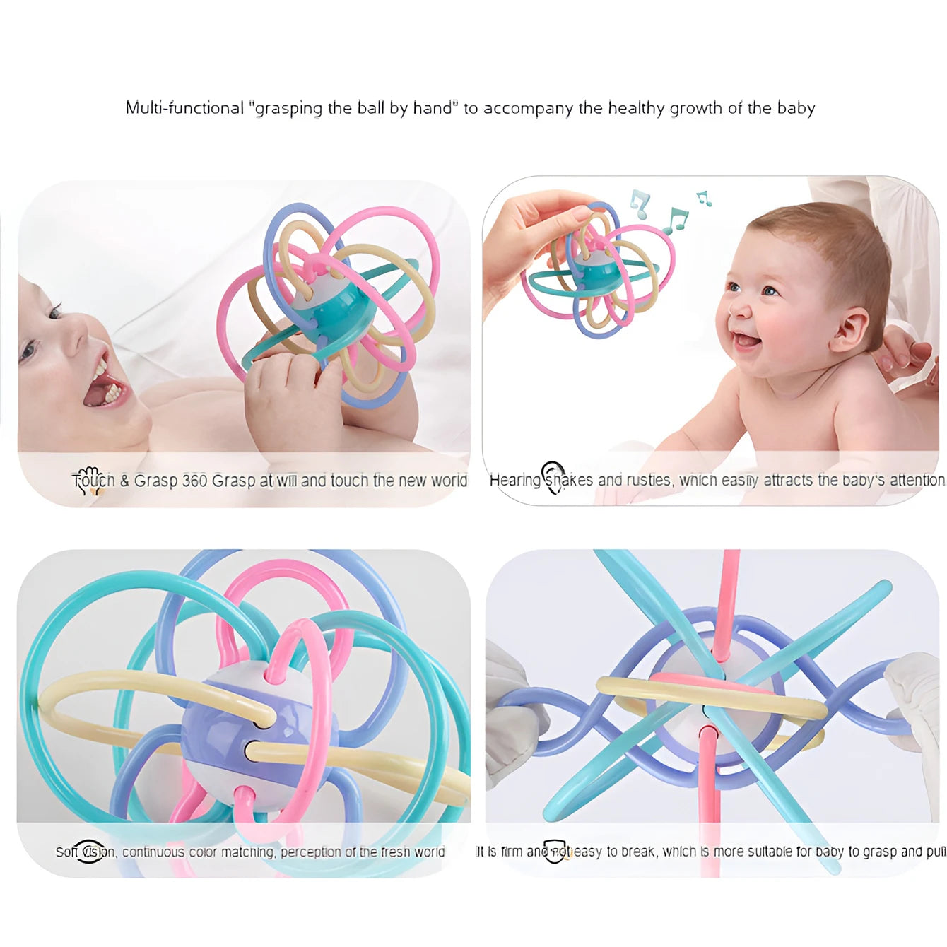 Baby Toys Manhattan Ball, Baby Teething Ball, Soft Rubber Teething Toy, Hand-Held Ball for Babies, Newborn Rattle
