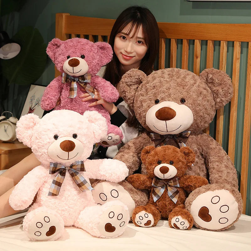 Kawaii Teddy Bear Plush Pillow Toy 25/35cm — Soft Bow-Knot Stuffed Bear for Kids