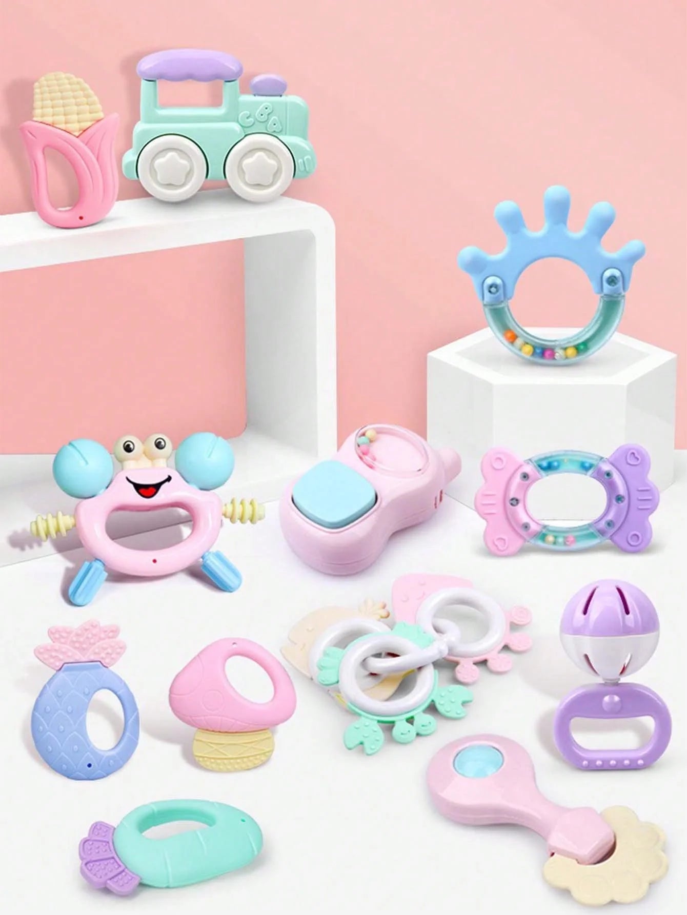 16-Piece Baby Rattle & Teether Toy Set — Newborn Sensory STEM Gift