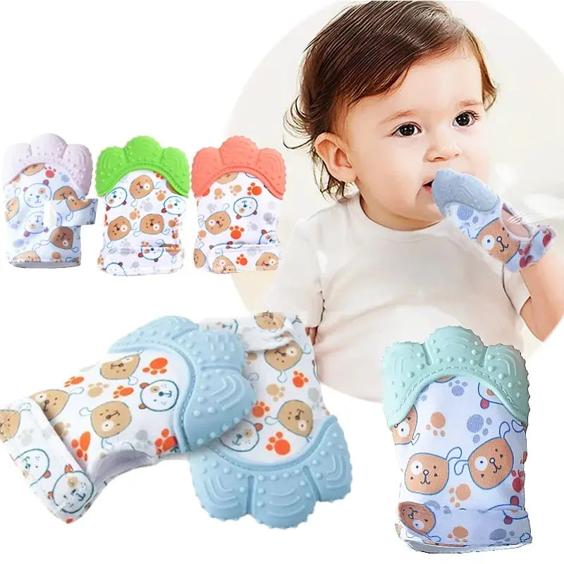 Cartoon Baby Teether Mittens — Anti-Scratch Chewing Gloves for Infants