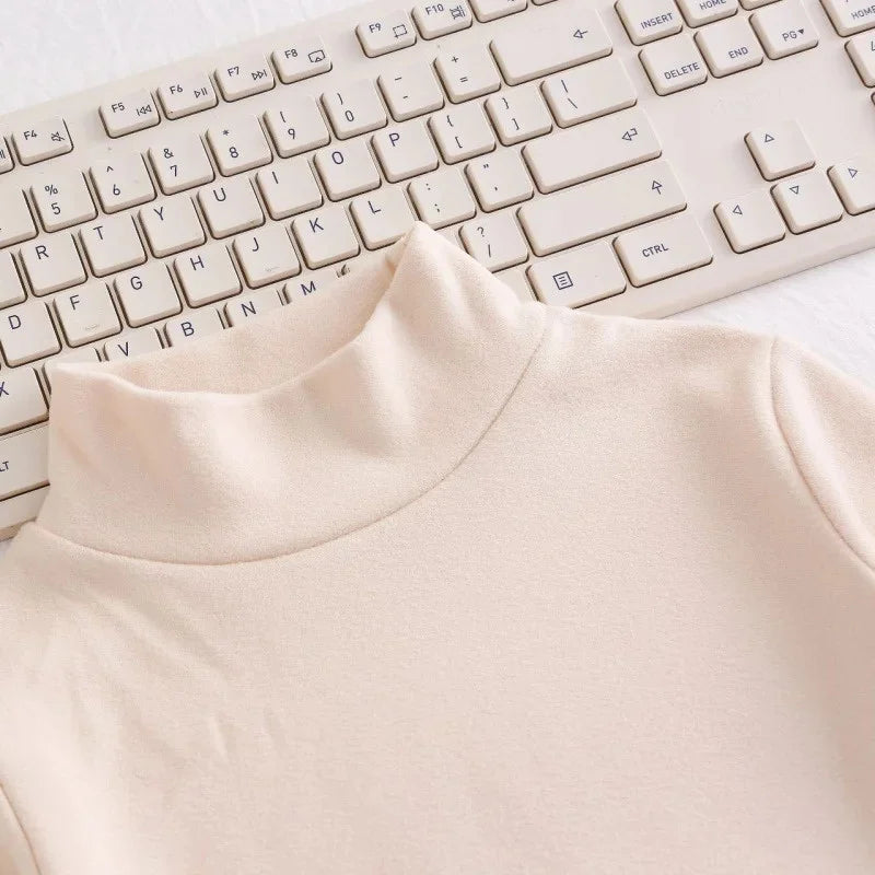Kids Boys Girls Thermal Top Mock Neck T-Shirt Warm Underwear Sweatshirt Children Long Sleeve Homewear Candy Color Top Clothes