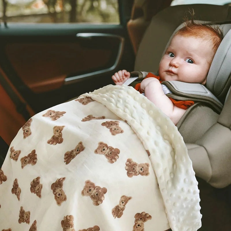 Baby Muslin Swaddle Blankets for Newborn Boy Girl Infant Toddler Blanket with Double Layer Dotted Backing for Baby Crib Stroller
