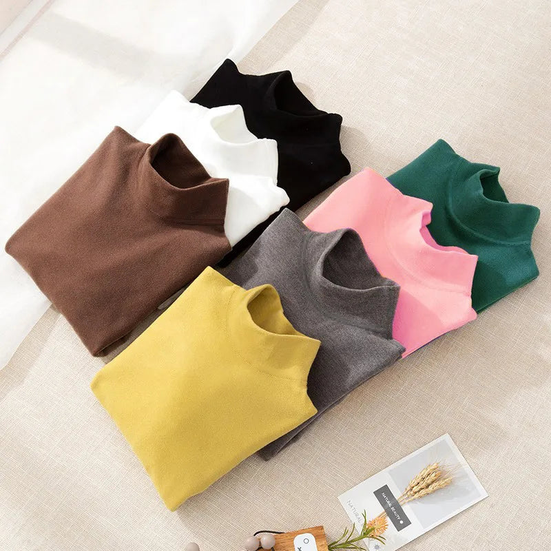 Kids Turtleneck Thermal T-Shirt — Soft Warm Fleece Long Sleeve Base Layer for Boys & Girls