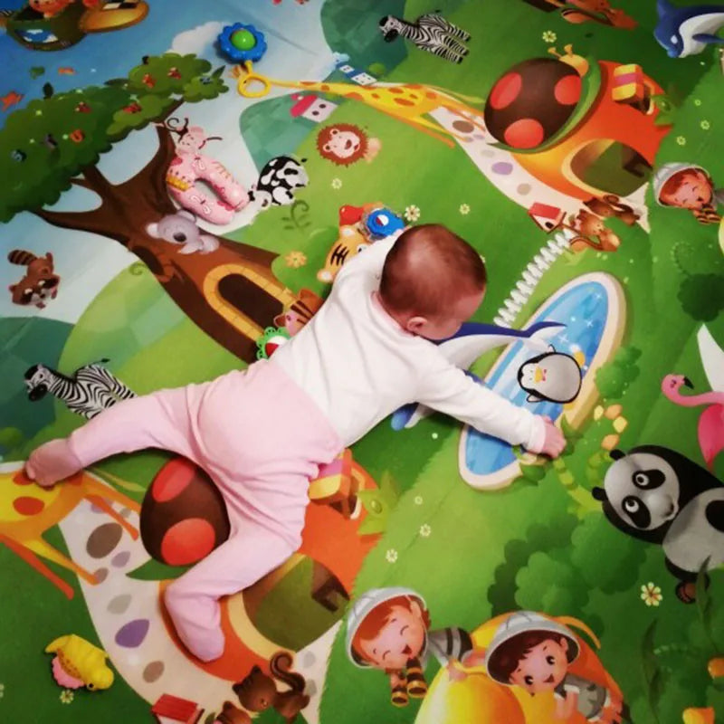 Double-Sided Baby Play Mat — Animal Kids Rug for Crawling & Floor Play