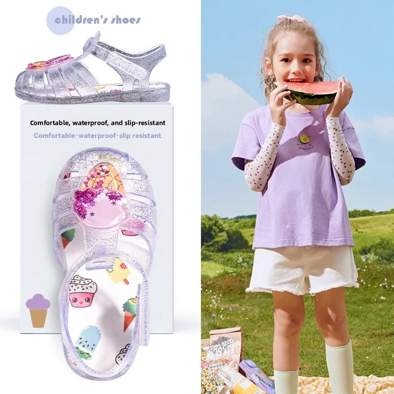 Summer Girls Sandals Cute Fruit Jelly Princess Shoe Children Hollow Out Breathable Beach Sandals Waterproof Anti Slip Kids Shoes