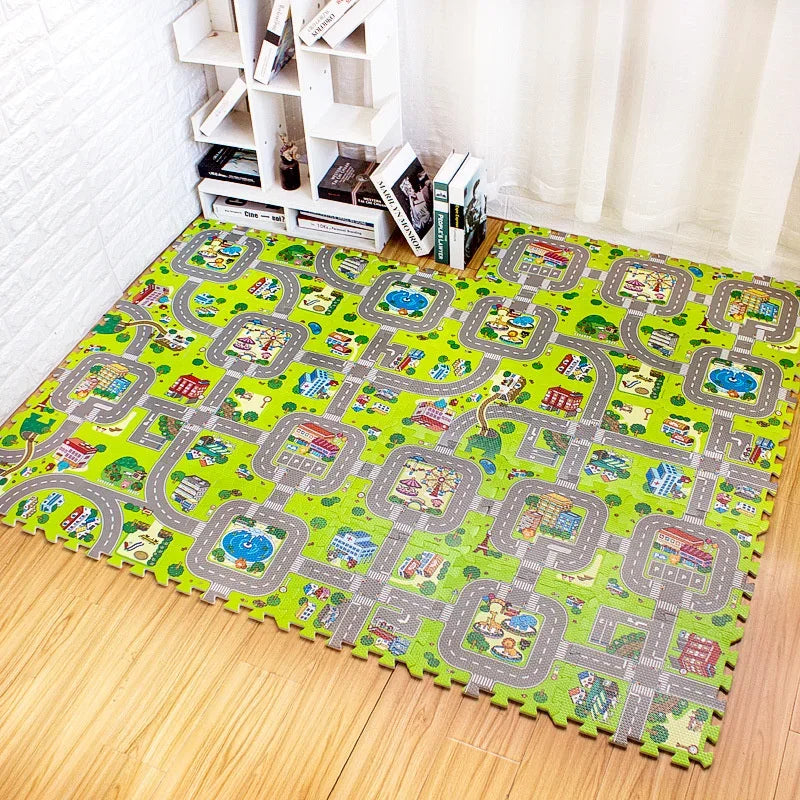 9-Piece EVA Foam Kids Puzzle Play Mat — Road Traffic Soft Floor Tiles