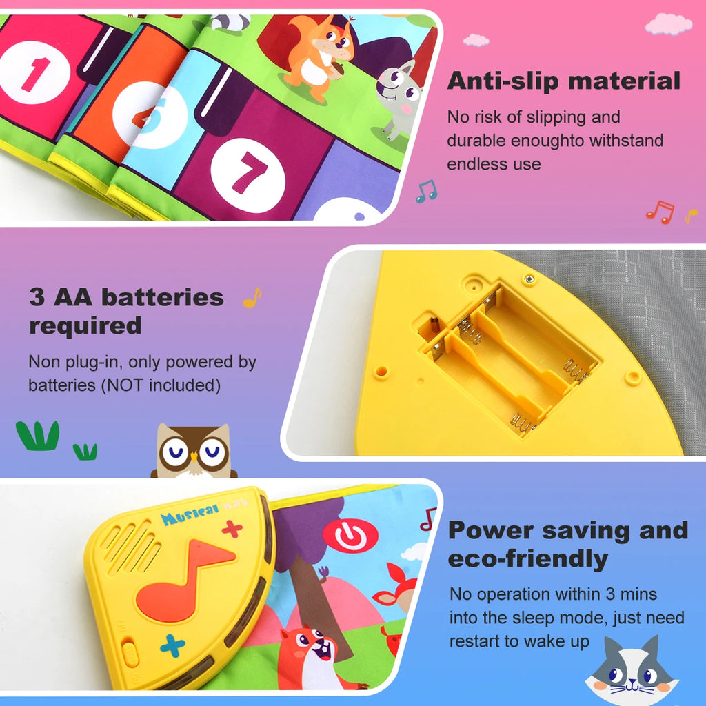 Kids Music Piano Mat 80x30cm — 8 Animal Sounds & Educational Keyboard Toy