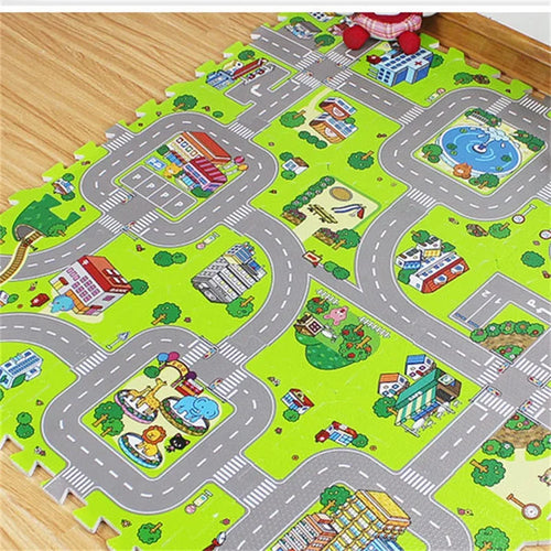 9-Piece EVA Foam Kids Puzzle Play Mat — Road Traffic Soft Floor Tiles