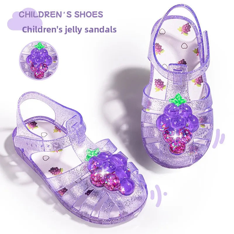 Summer Girls Sandals Cute Fruit Jelly Princess Shoe Children Hollow Out Breathable Beach Sandals Waterproof Anti Slip Kids Shoes