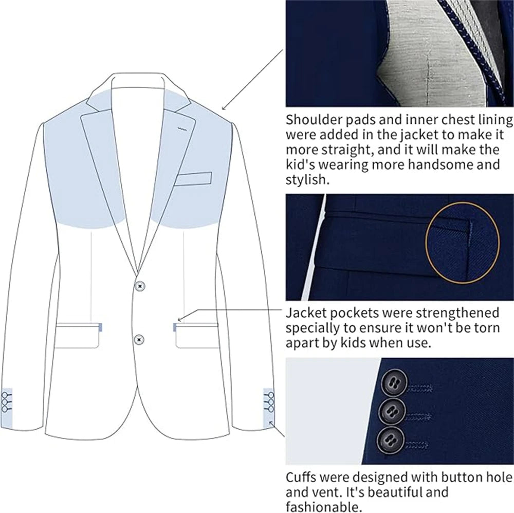 Boys Formal Suit Set 4-Piece — Blazer, Vest, Pants & Bow Tie for Ages 3–14