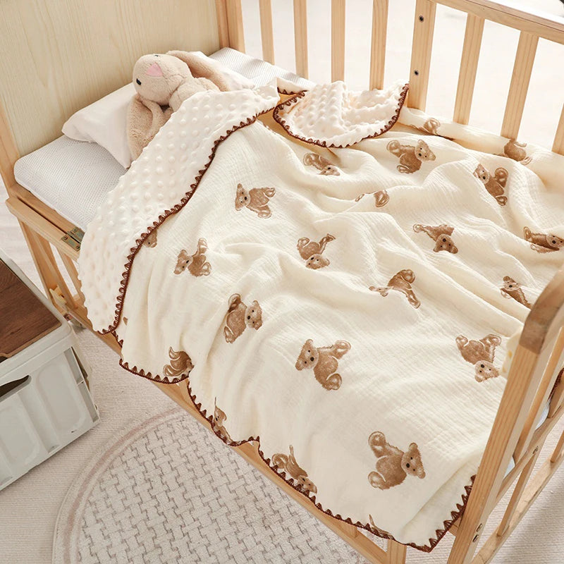 Baby Muslin Swaddle Blankets for Newborn Boy Girl Infant Toddler Blanket with Double Layer Dotted Backing for Baby Crib Stroller