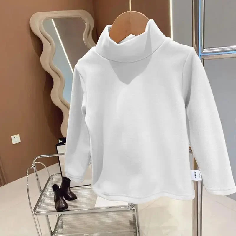 Baby Velvet Warm Long Sleeve Top — Soft Fleece Turtleneck Base Layer for Boys & Girls