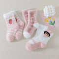 3 Pairs Children Socks Cute Strawberry Rabbit Winter Warm Mid Tube Socks For Kids Girls Mink Fleece  Sleep Floor Socks