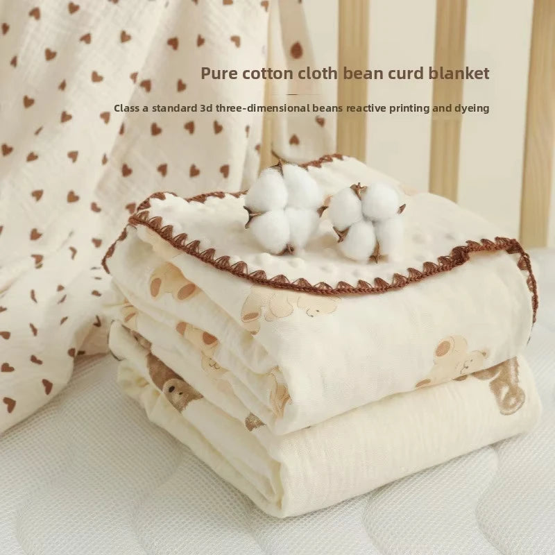 Baby Muslin Swaddle Blankets for Newborn Boy Girl Infant Toddler Blanket with Double Layer Dotted Backing for Baby Crib Stroller
