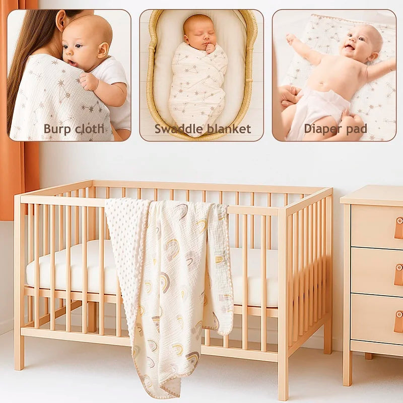 Baby Muslin Swaddle Blankets for Newborn Boy Girl Infant Toddler Blanket with Double Layer Dotted Backing for Baby Crib Stroller
