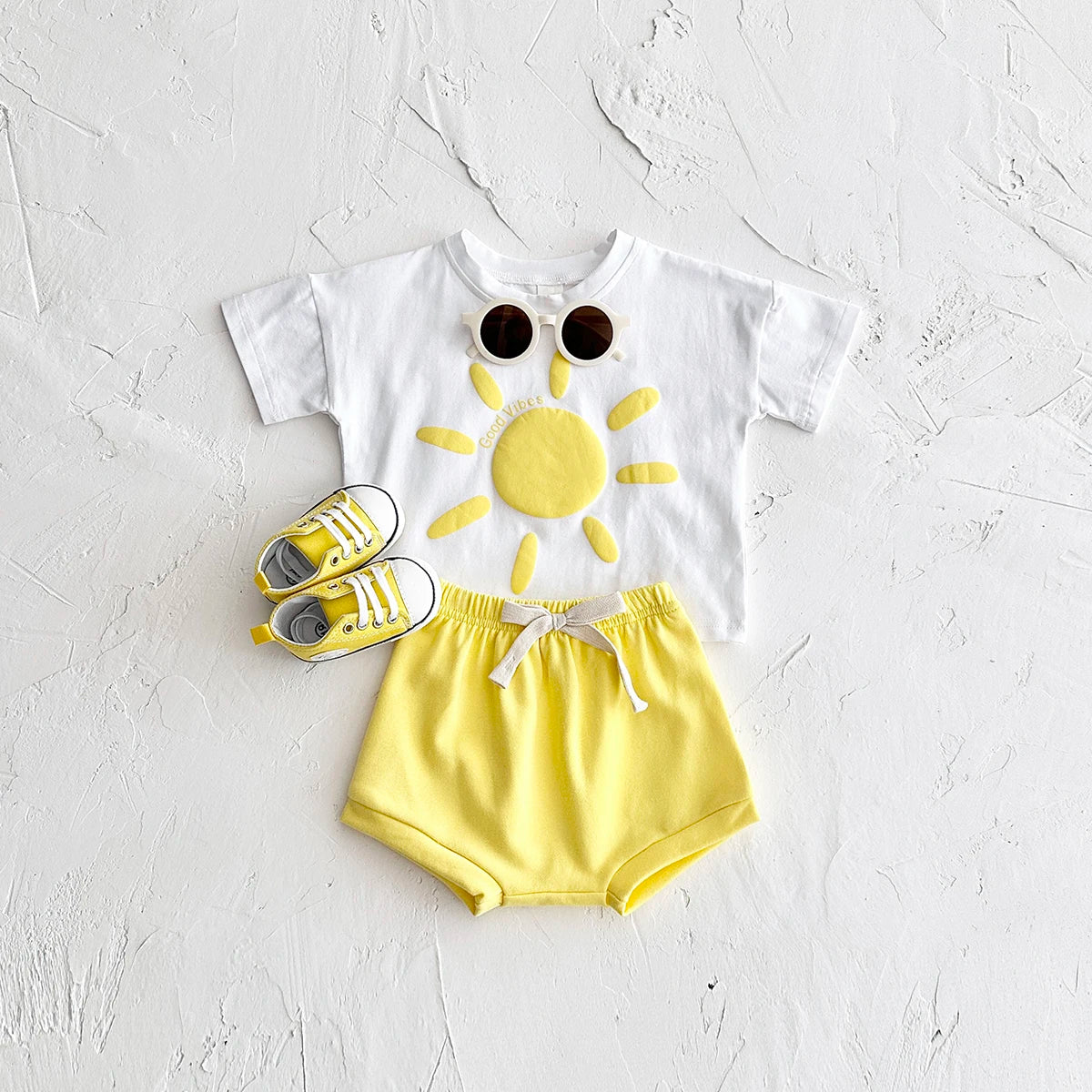Toddler Boys Outfit Baby Clothes Set Newborn Baby Summer Clothing Cotton Girl Suit Sun Flower Print T-shirt+Beach Shorts