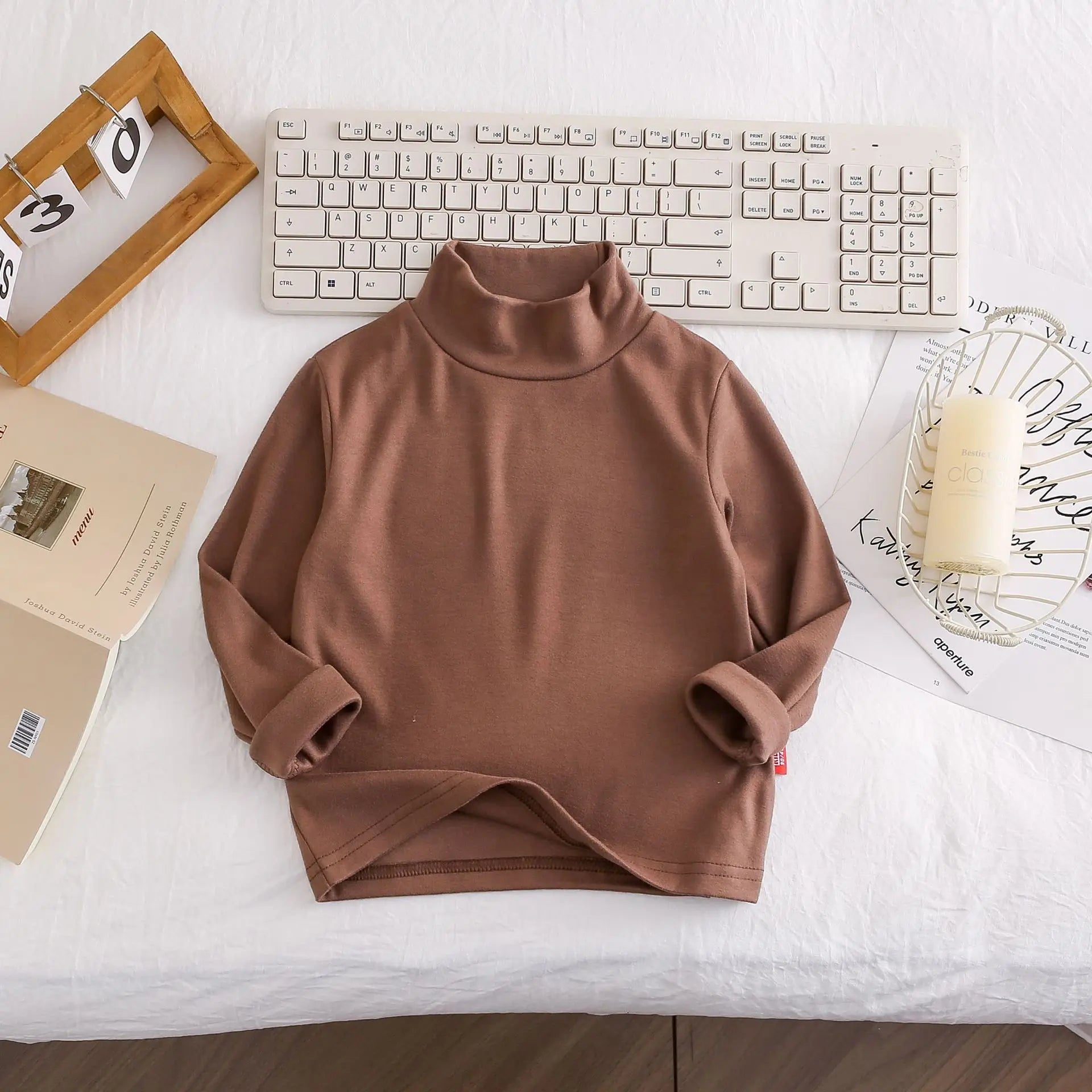 Kids Boys Girls Thermal Top Mock Neck T-Shirt Warm Underwear Sweatshirt Children Long Sleeve Homewear Candy Color Top Clothes