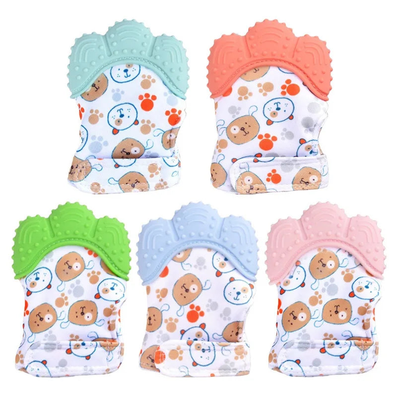 Cartoon Baby Teether Mittens — Anti-Scratch Chewing Gloves for Infants