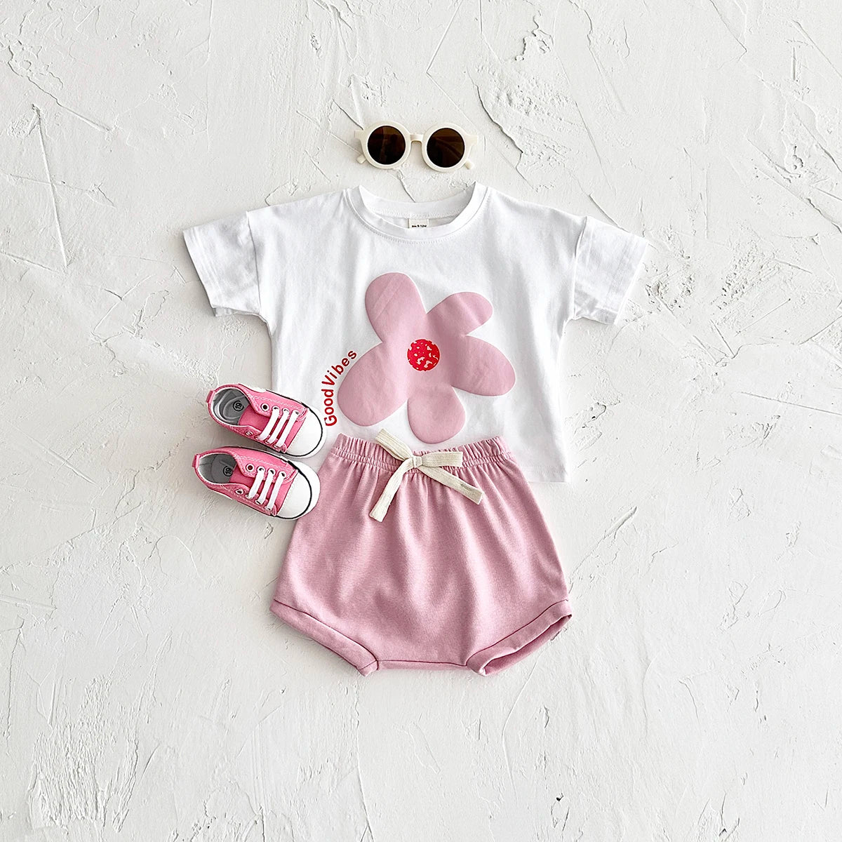 Toddler Boys Outfit Baby Clothes Set Newborn Baby Summer Clothing Cotton Girl Suit Sun Flower Print T-shirt+Beach Shorts
