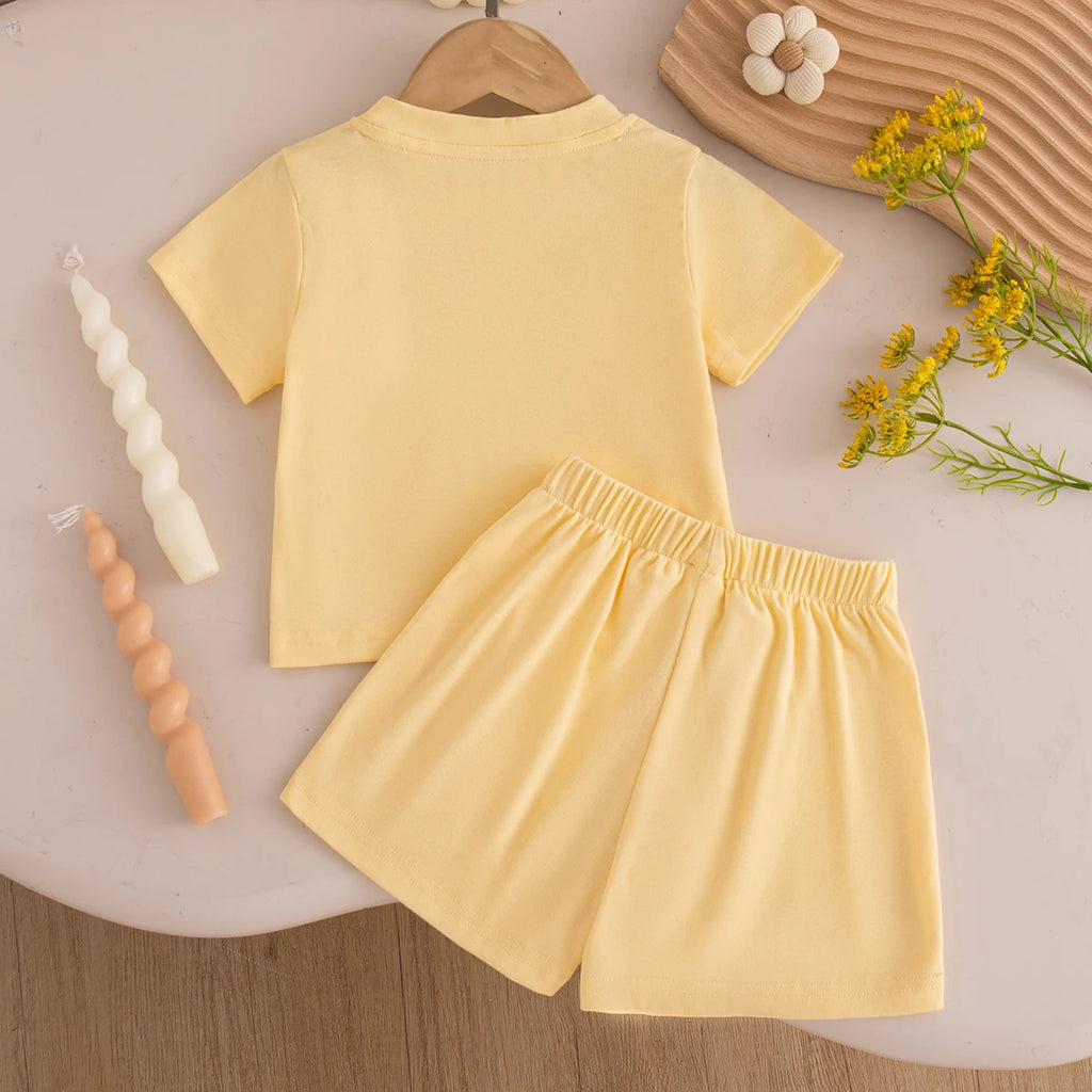 Baby Girl Bow Summer Set — Short Sleeve Top & Shorts 2-Piece Beach Outfit Ages 6M–3Y