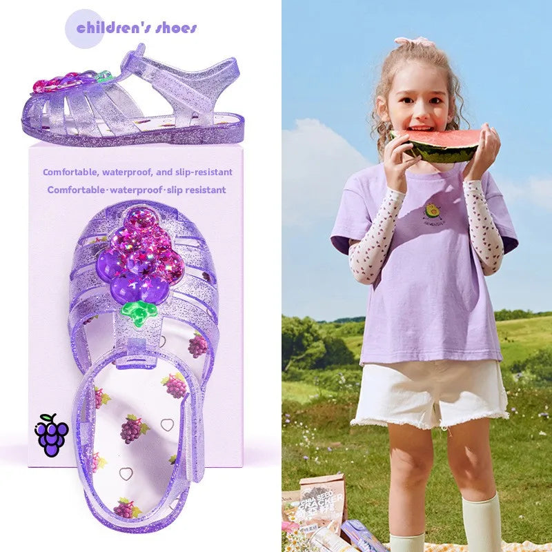 Summer Girls Sandals Cute Fruit Jelly Princess Shoe Children Hollow Out Breathable Beach Sandals Waterproof Anti Slip Kids Shoes