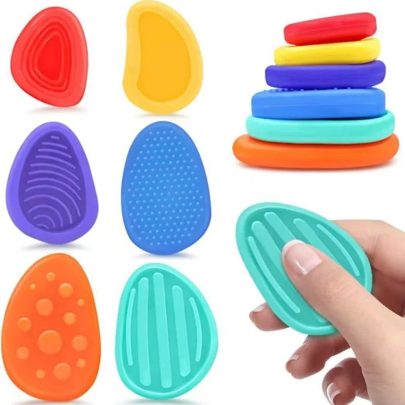 Sensory Worry Stones for Kids — 6-Piece Silicone Fidget Stone Set for Autism & Anxiety