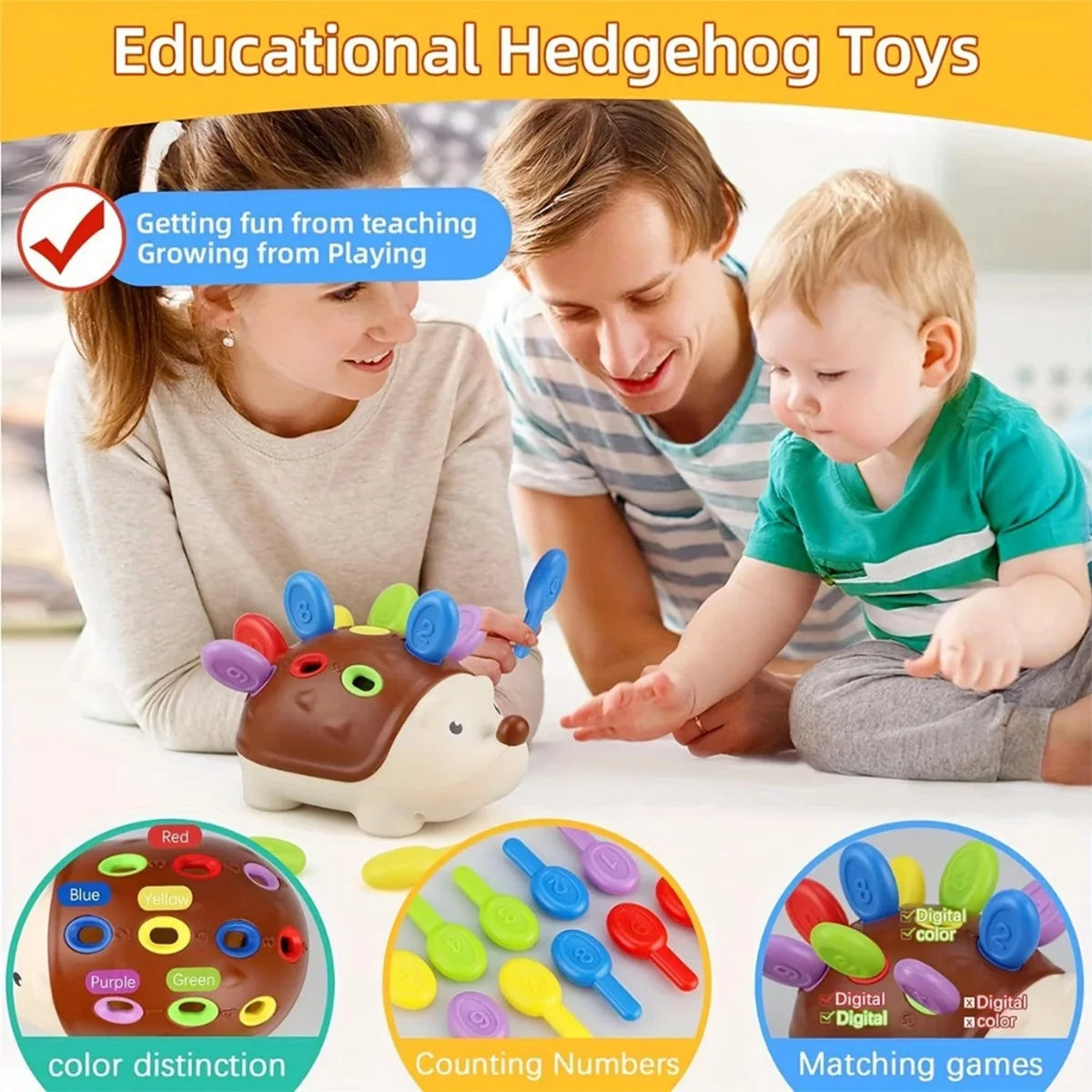 Sensory Hedgehog Cute Animals Toys Toddler Montessori Fine Motor Toys Baby Preschooler Educational Sensory Infant Travel Toys