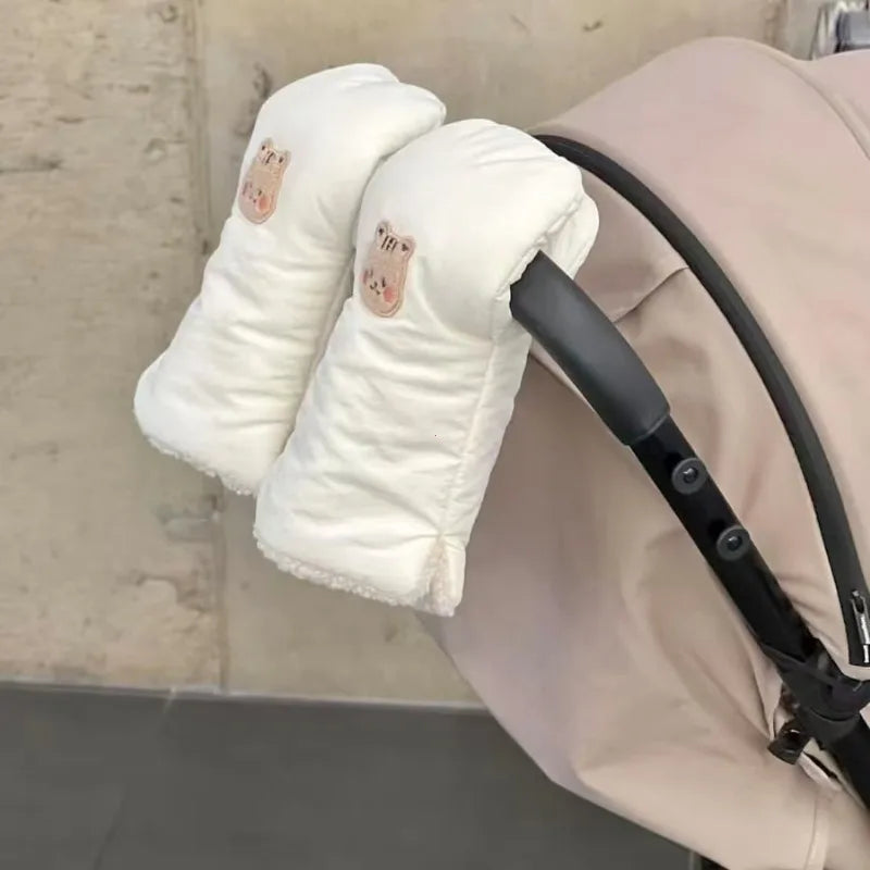 Thickened Fleece Baby Stroller Handle Gloves Cute Bear Bunny Design Windproof Warm Winter Children's Outdoor Sports Mittens