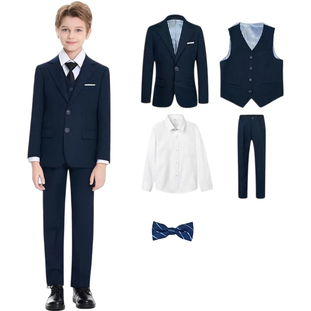 Boys Formal Suit Set 4-Piece — Blazer, Vest, Pants & Bow Tie for Ages 3–14
