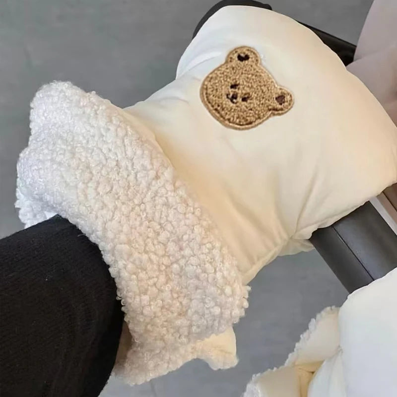 Thickened Fleece Baby Stroller Handle Gloves Cute Bear Bunny Design Windproof Warm Winter Children's Outdoor Sports Mittens