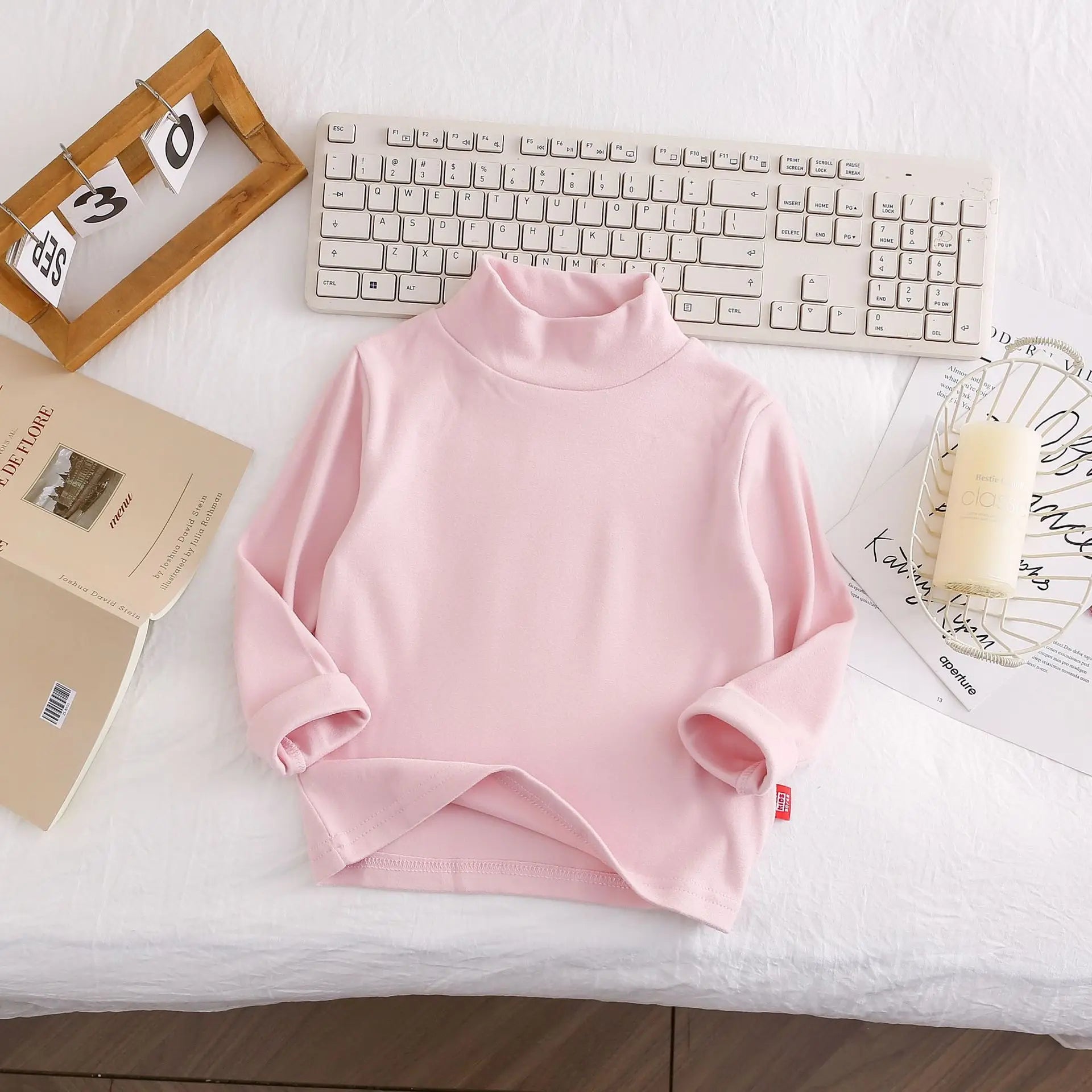 Kids Boys Girls Thermal Top Mock Neck T-Shirt Warm Underwear Sweatshirt Children Long Sleeve Homewear Candy Color Top Clothes
