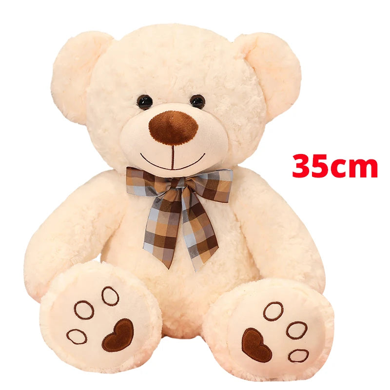 Kawaii Teddy Bear Plush Pillow Toy 25/35cm — Soft Bow-Knot Stuffed Bear for Kids