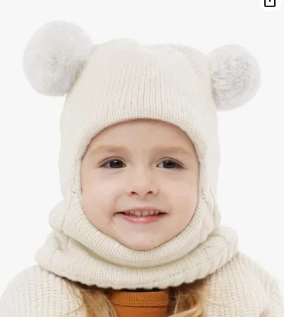2-6years Winter Children's Boys Hat and Scarf All-in-one Fleece-lined Ear Protection Hood Baby Girls Knitted One-piece Cap