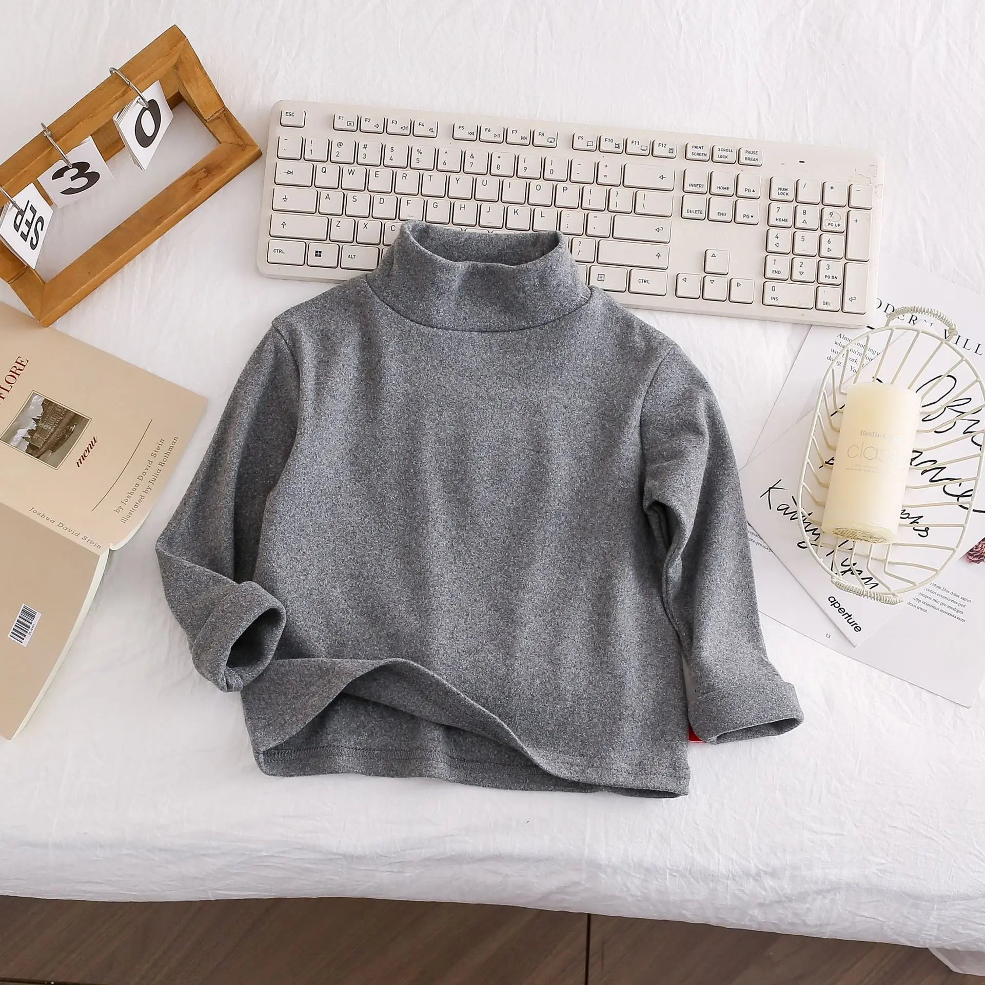 Kids Boys Girls Thermal Top Mock Neck T-Shirt Warm Underwear Sweatshirt Children Long Sleeve Homewear Candy Color Top Clothes