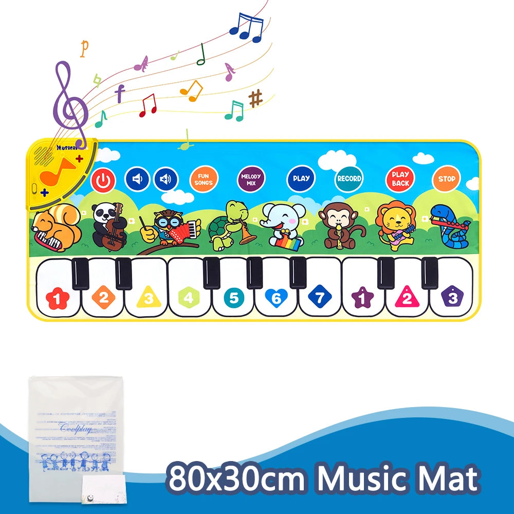 Kids Music Piano Mat 80x30cm — 8 Animal Sounds & Educational Keyboard Toy
