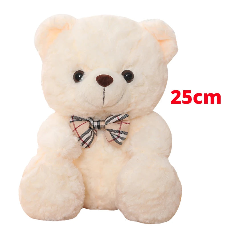 Kawaii Teddy Bear Plush Pillow Toy 25/35cm — Soft Bow-Knot Stuffed Bear for Kids