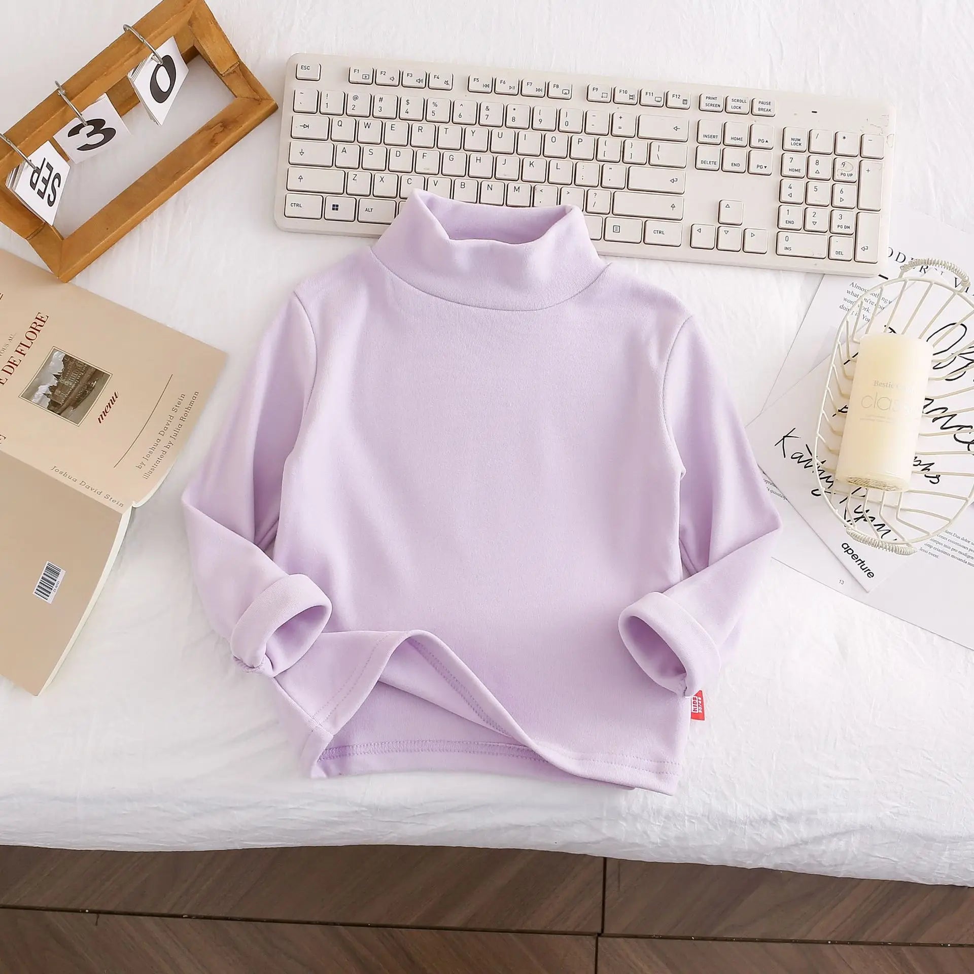 Kids Boys Girls Thermal Top Mock Neck T-Shirt Warm Underwear Sweatshirt Children Long Sleeve Homewear Candy Color Top Clothes