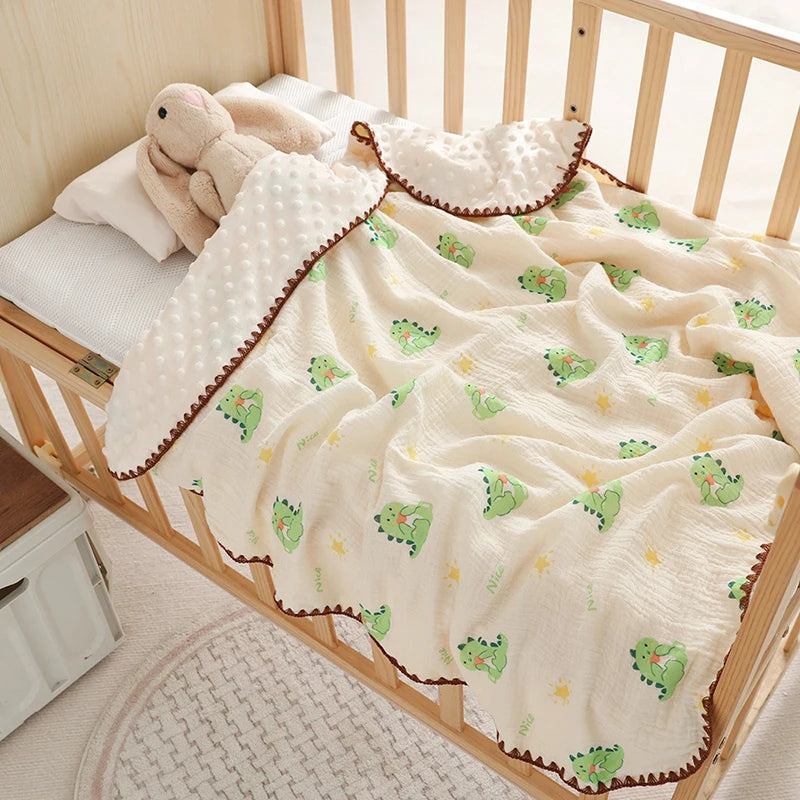 Baby Muslin Swaddle Blankets for Newborn Boy Girl Infant Toddler Blanket with Double Layer Dotted Backing for Baby Crib Stroller