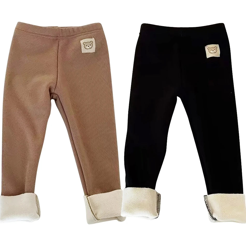 Kids Plush Warm Trousers — Soft Stretchy Animal Print Winter Pants for Boys & Girls Ages 1–8
