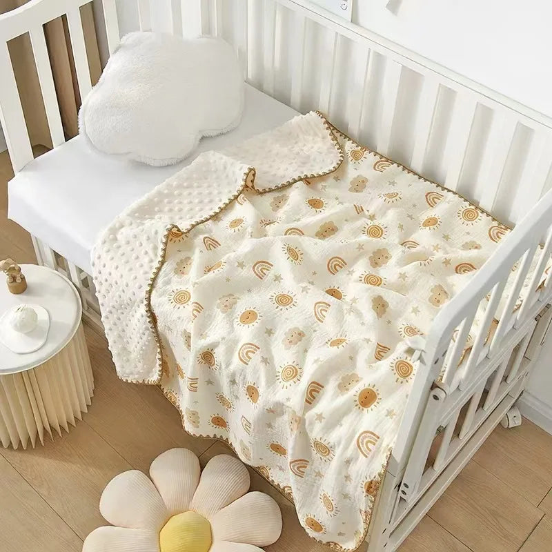 Baby Muslin Swaddle Blankets for Newborn Boy Girl Infant Toddler Blanket with Double Layer Dotted Backing for Baby Crib Stroller