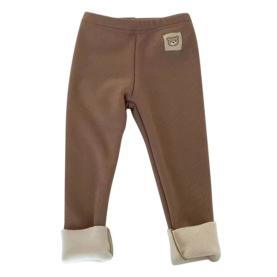 Kids Plush Warm Trousers — Soft Stretchy Animal Print Winter Pants for Boys & Girls Ages 1–8
