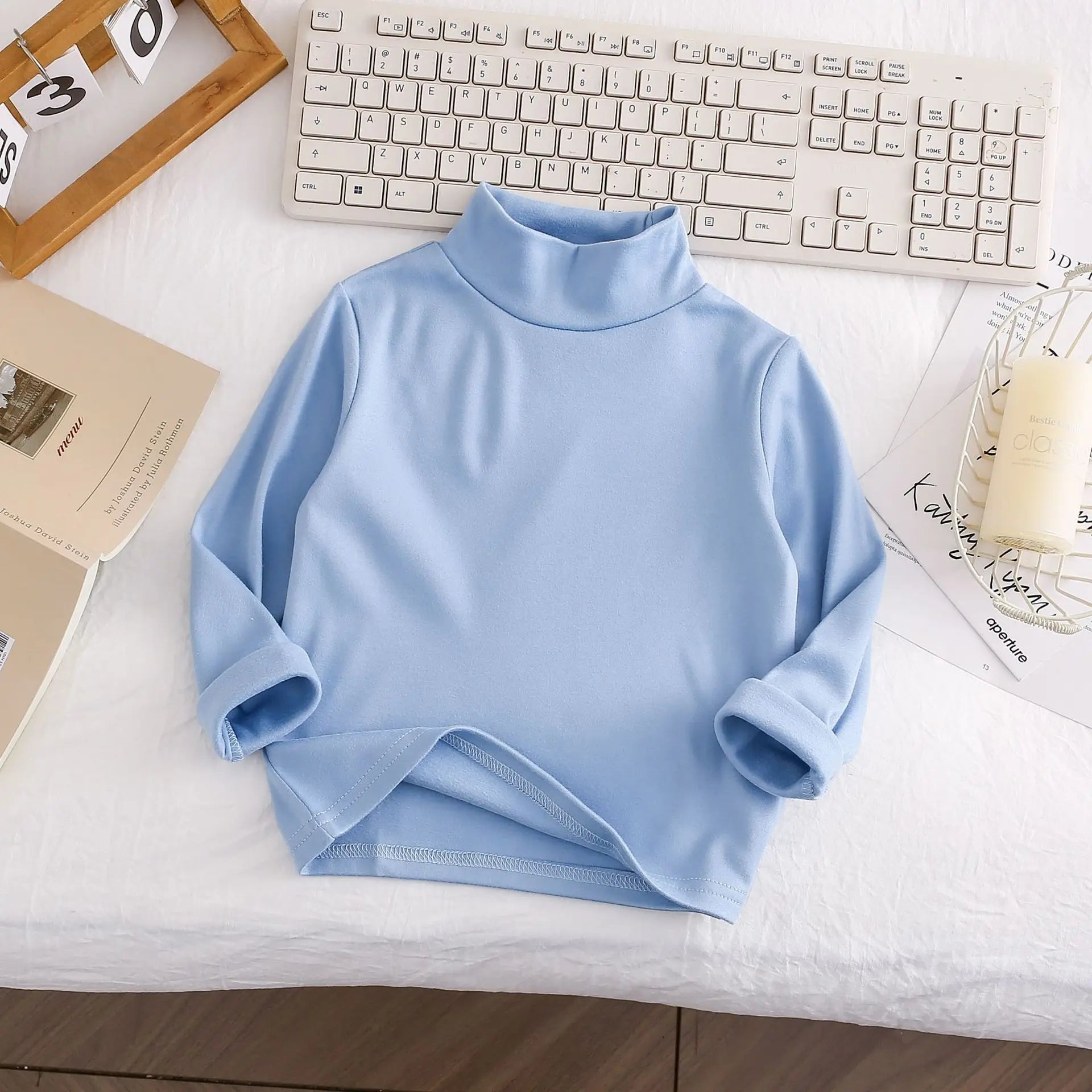 Kids Boys Girls Thermal Top Mock Neck T-Shirt Warm Underwear Sweatshirt Children Long Sleeve Homewear Candy Color Top Clothes