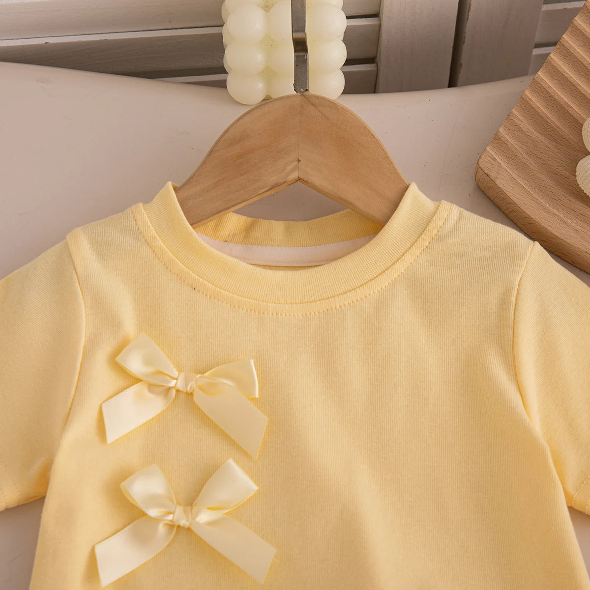 Baby Girl Bow Summer Set — Short Sleeve Top & Shorts 2-Piece Beach Outfit Ages 6M–3Y
