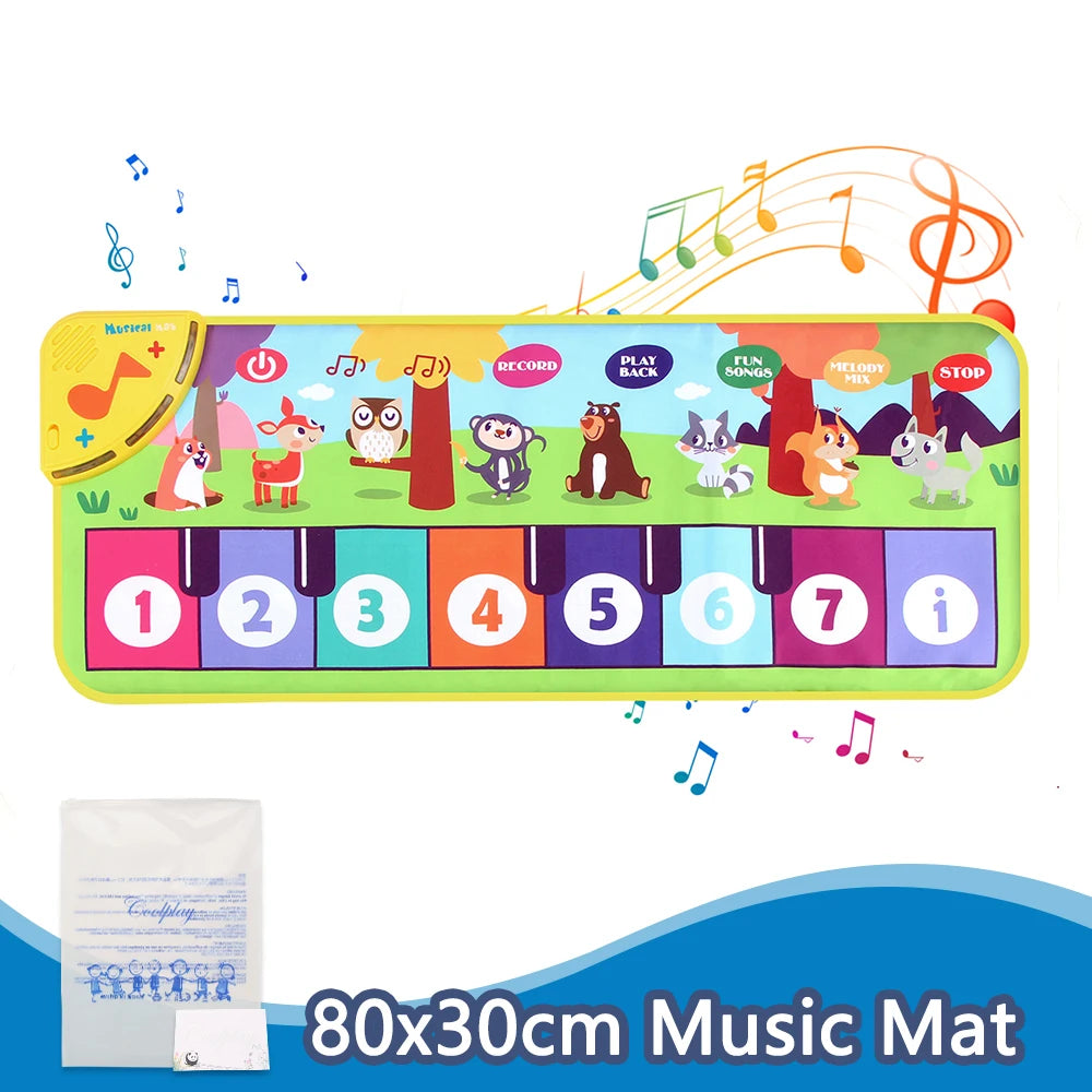 Kids Music Piano Mat 80x30cm — 8 Animal Sounds & Educational Keyboard Toy