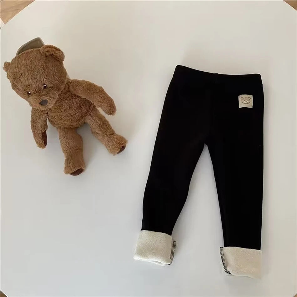 Kids Plush Warm Trousers — Soft Stretchy Animal Print Winter Pants for Boys & Girls Ages 1–8