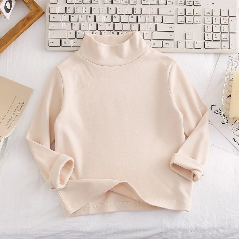 Kids Boys Girls Thermal Top Mock Neck T-Shirt Warm Underwear Sweatshirt Children Long Sleeve Homewear Candy Color Top Clothes